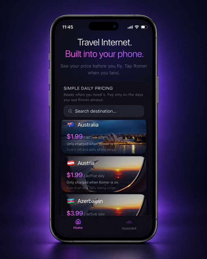 Romer app screen showing destination pricing — 1 of 3